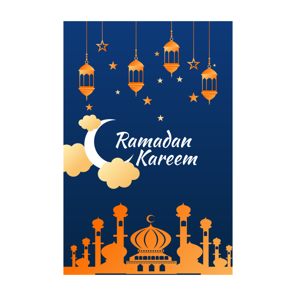 ramadan kareem flygblad med orange moské och lyktor vektor