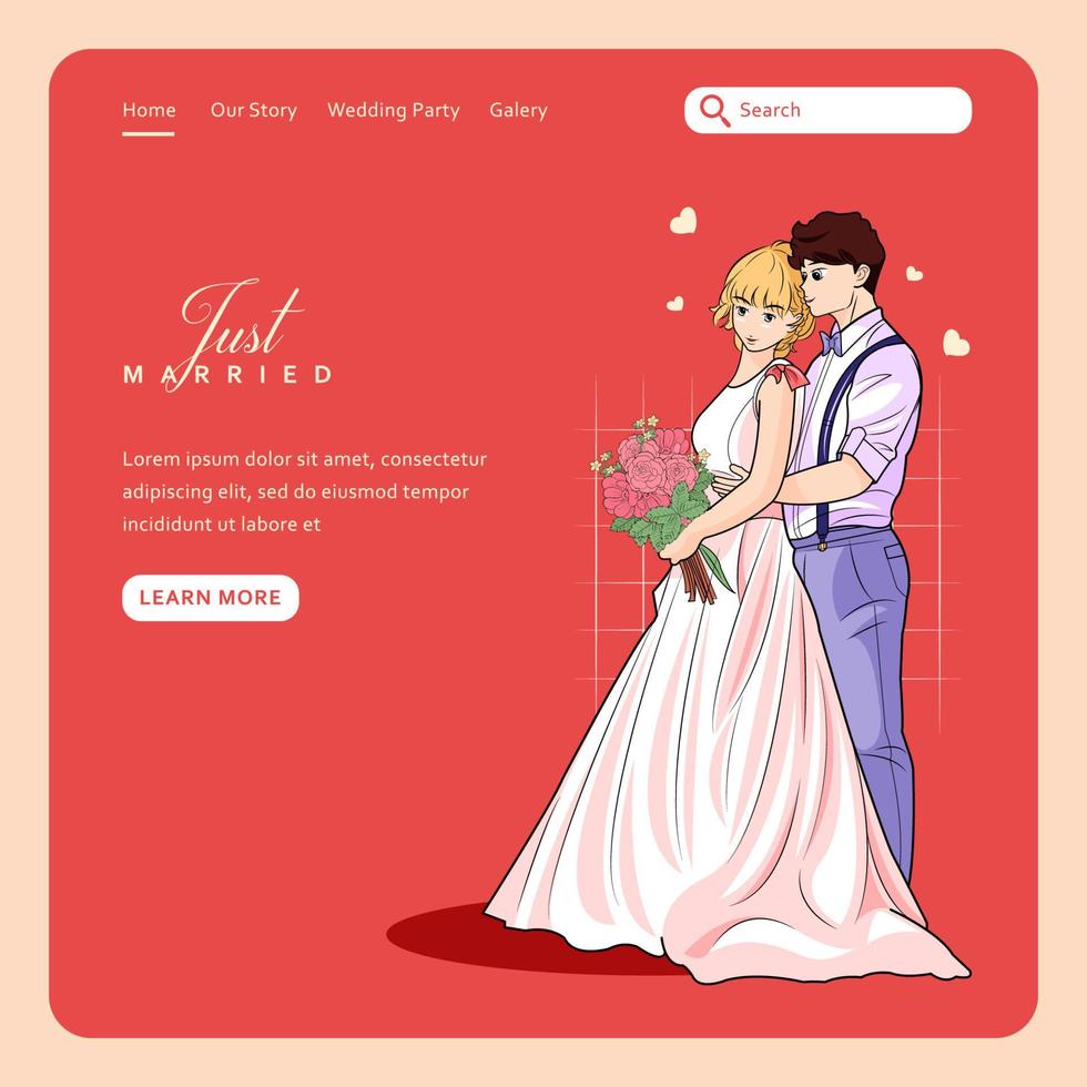bröllopspar med kärlek landningssida mall vektorillustration gratis nedladdning vektor