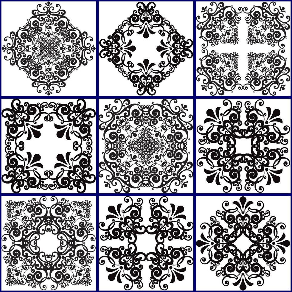 nahtlose Patchwork-Fliese. Majolika-Keramikfliese. portugiesisches und spanisches Dekor. Keramikfliesen im Talavera-Stil. Vektor-Illustration. abstrakte nahtlose Patchwork-Muster mit geometrischen und floralen Ornamenten vektor