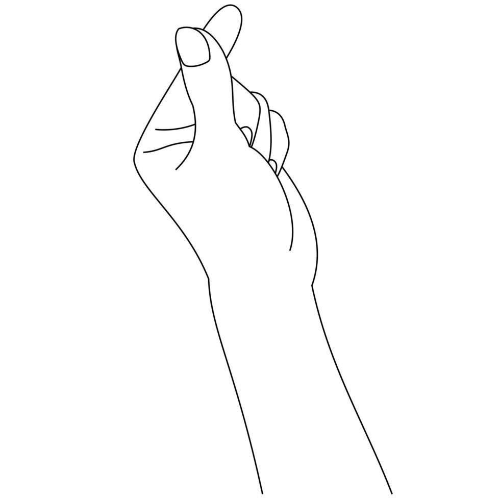 Illustrationsstrichzeichnung einer Frau, die Gesten mit Mini-Herzsymbolen von Hand und Finger macht und zeigt. koreanisches symbol der liebe mit den fingern lokalisiert auf weißem hintergrund vektor