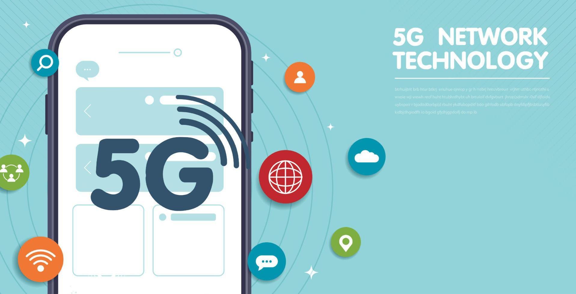 5g-Technologiekonzept. moderne stadt und kommunikation 6g-netzwerkverbindungskonzept mit smartphone. mobiles Highspeed-Internet, Netzwerke der neuen Generation. gemischte Medien. Vektordesign vektor