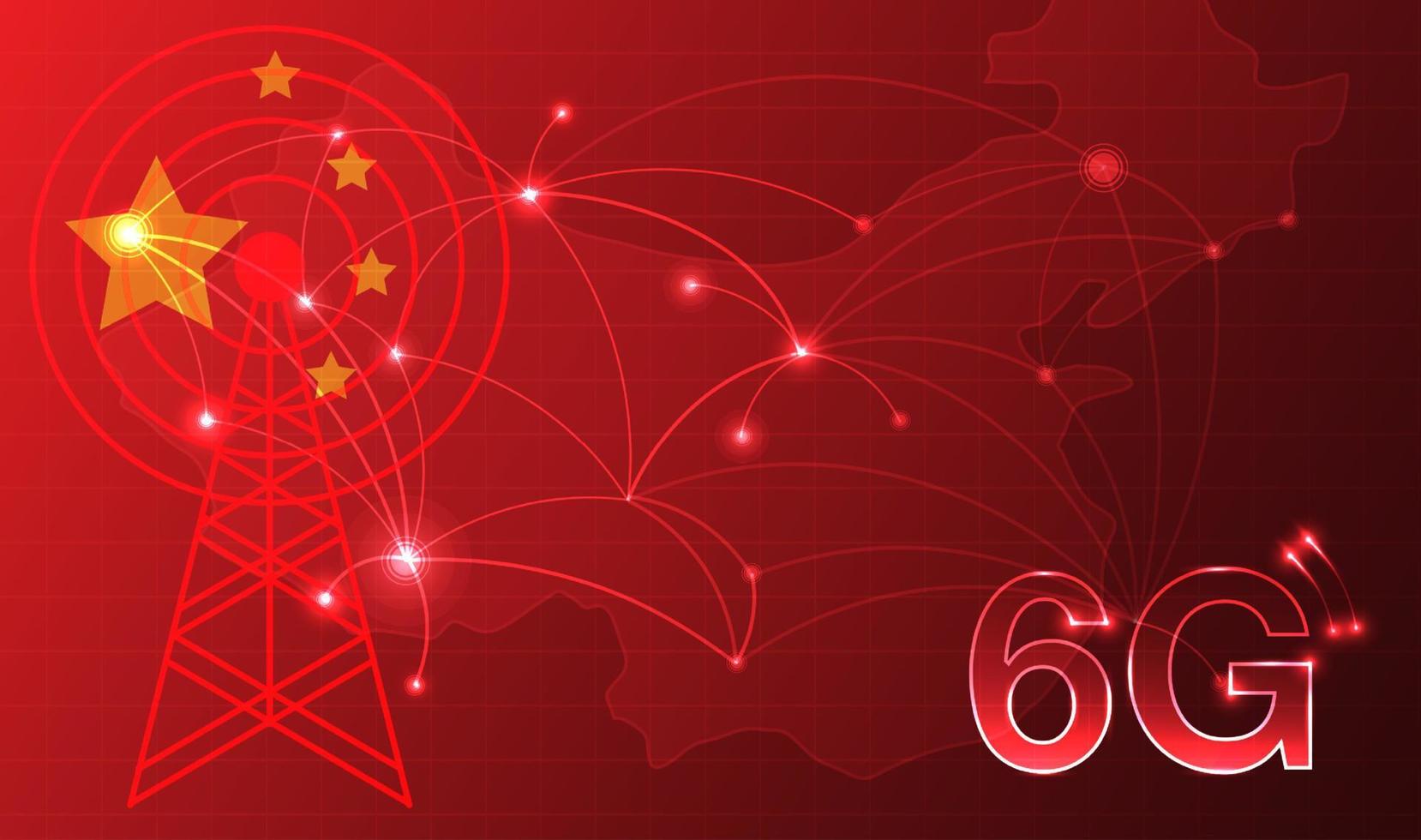 chinesische flagge für technologie 6g technologie drahtlose datenübertragung, informationsfluss moderner netzwerkverbindungskonzepthintergrund. globales verbindungs- und internetnetzwerkkonzept. Vektordesign vektor