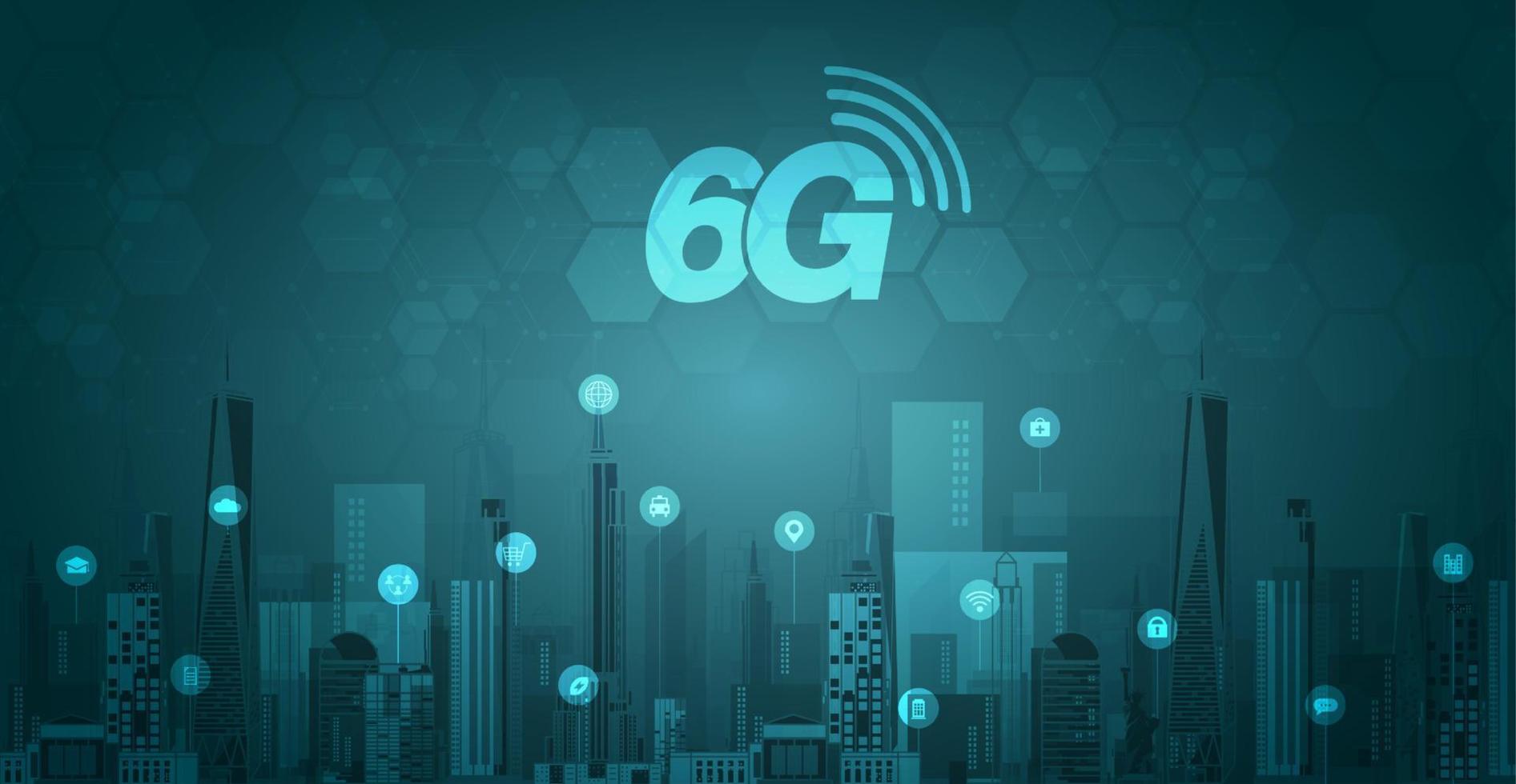 6g-Technologiekonzept. netzwerktechnologie im hintergrund des stadtlebenskonzepts. globales verbindungs- und internetnetzwerkkonzept, netzwerke der neuen generation. Vektordesign vektor