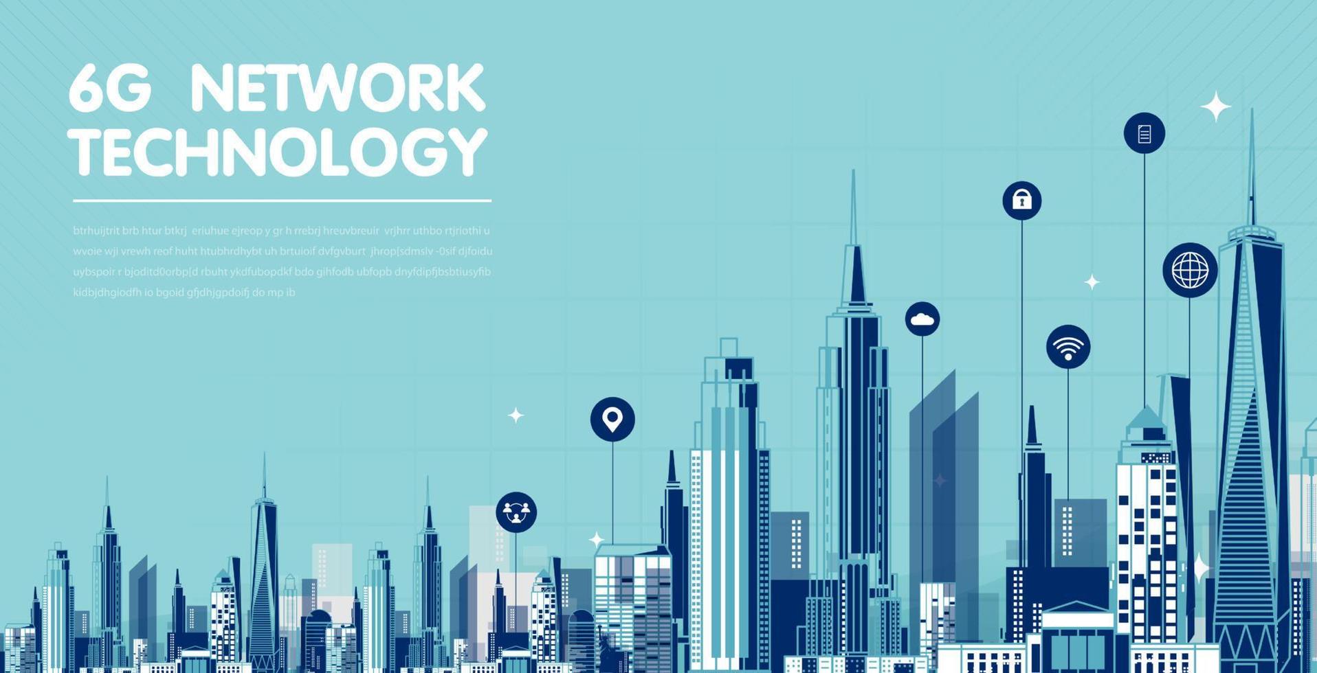 6g teknologikoncept. nätverksteknik i stadsliv koncept bakgrund. global anslutning och internetnätverkskoncept, nya generationens nätverk. vektor design