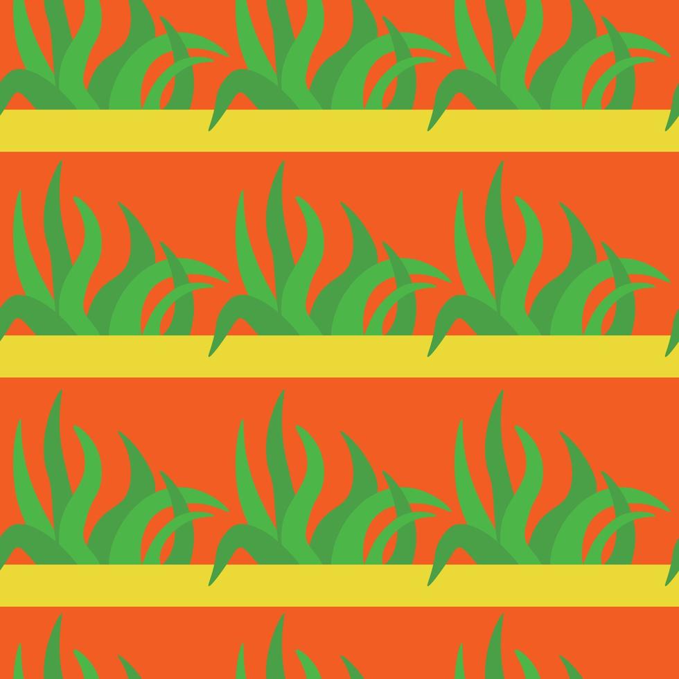 helles Frühlingsgras nahtloses Muster, grüne Büsche auf orangefarbenem Hintergrund vektor