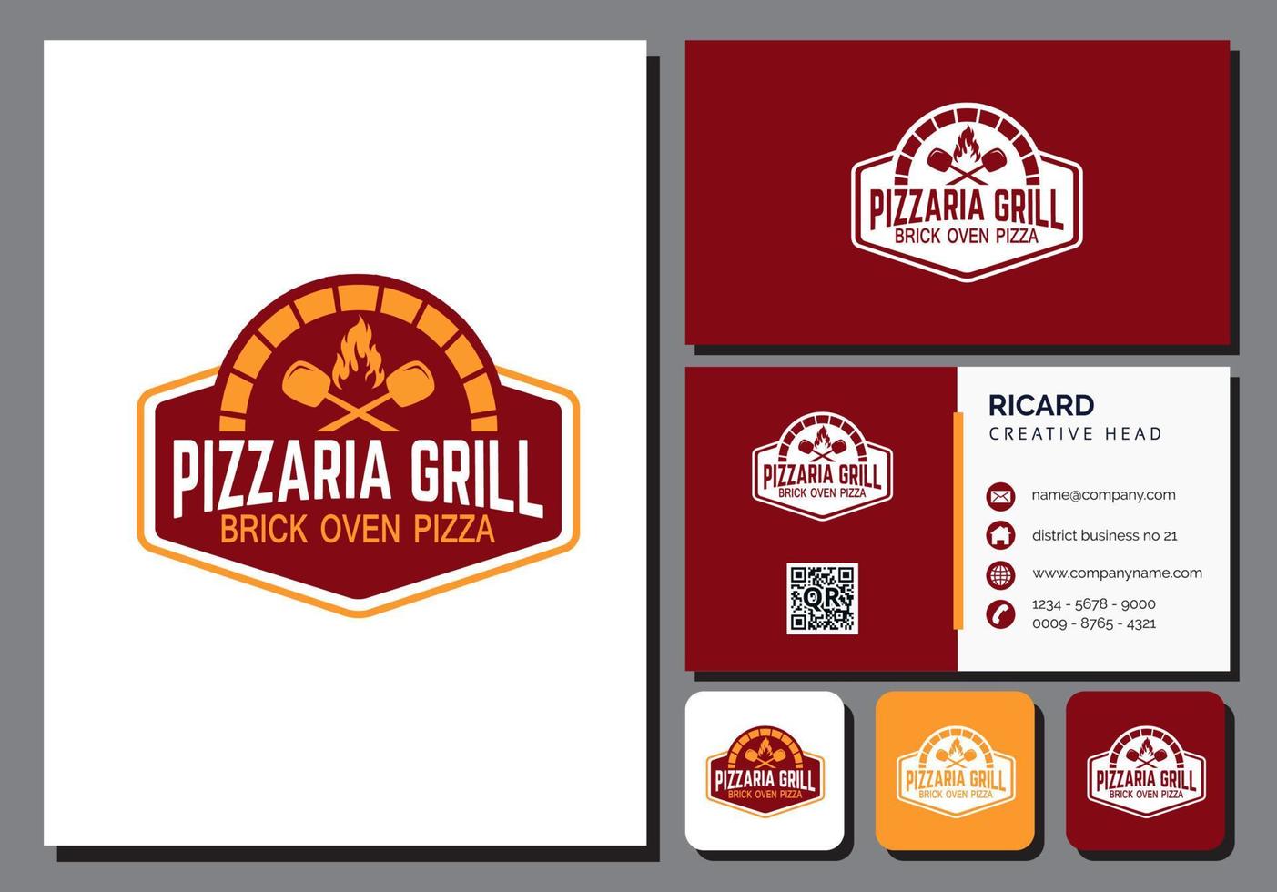 Pizza-Restaurant-Logo-Vorlage mit Visitenkarte vektor