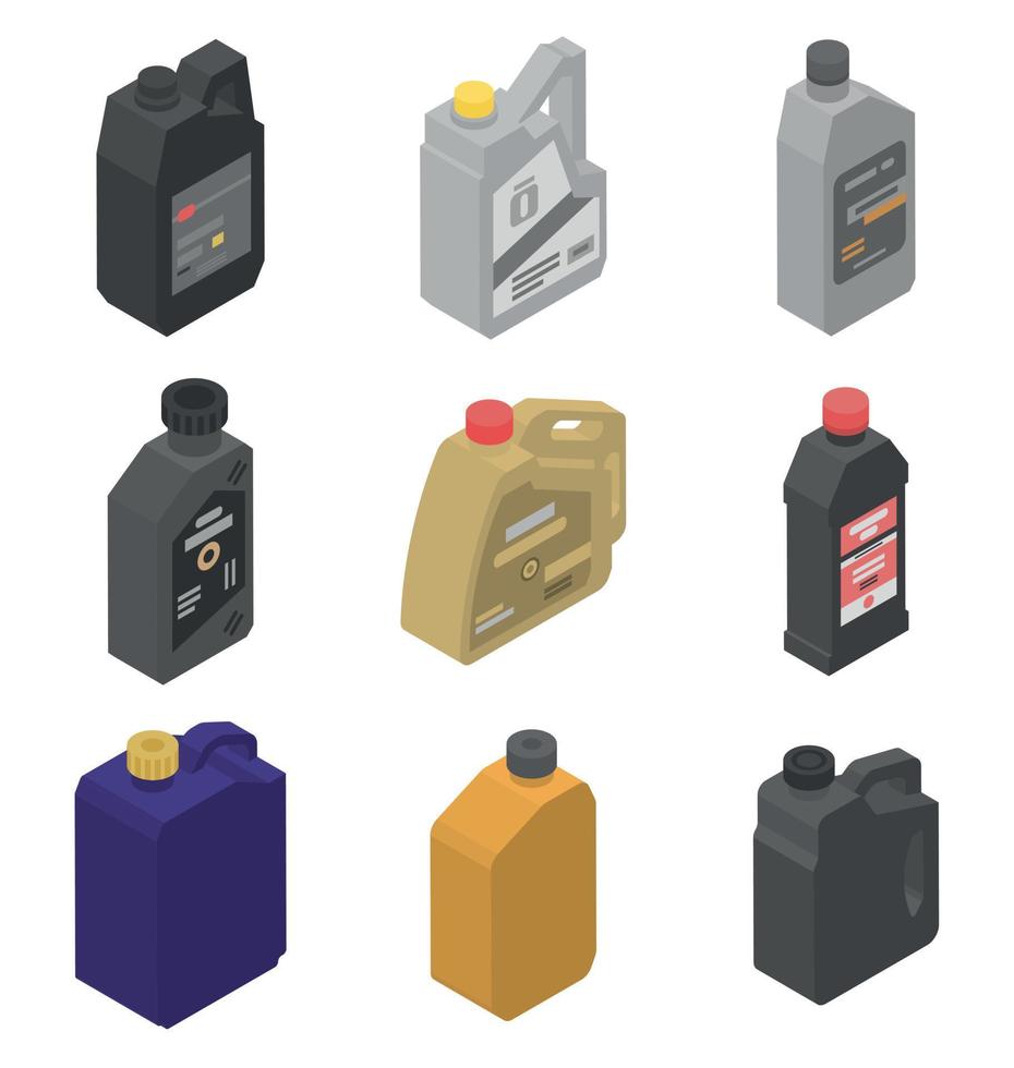 Motoröl-Icons gesetzt, isometrischer Stil vektor