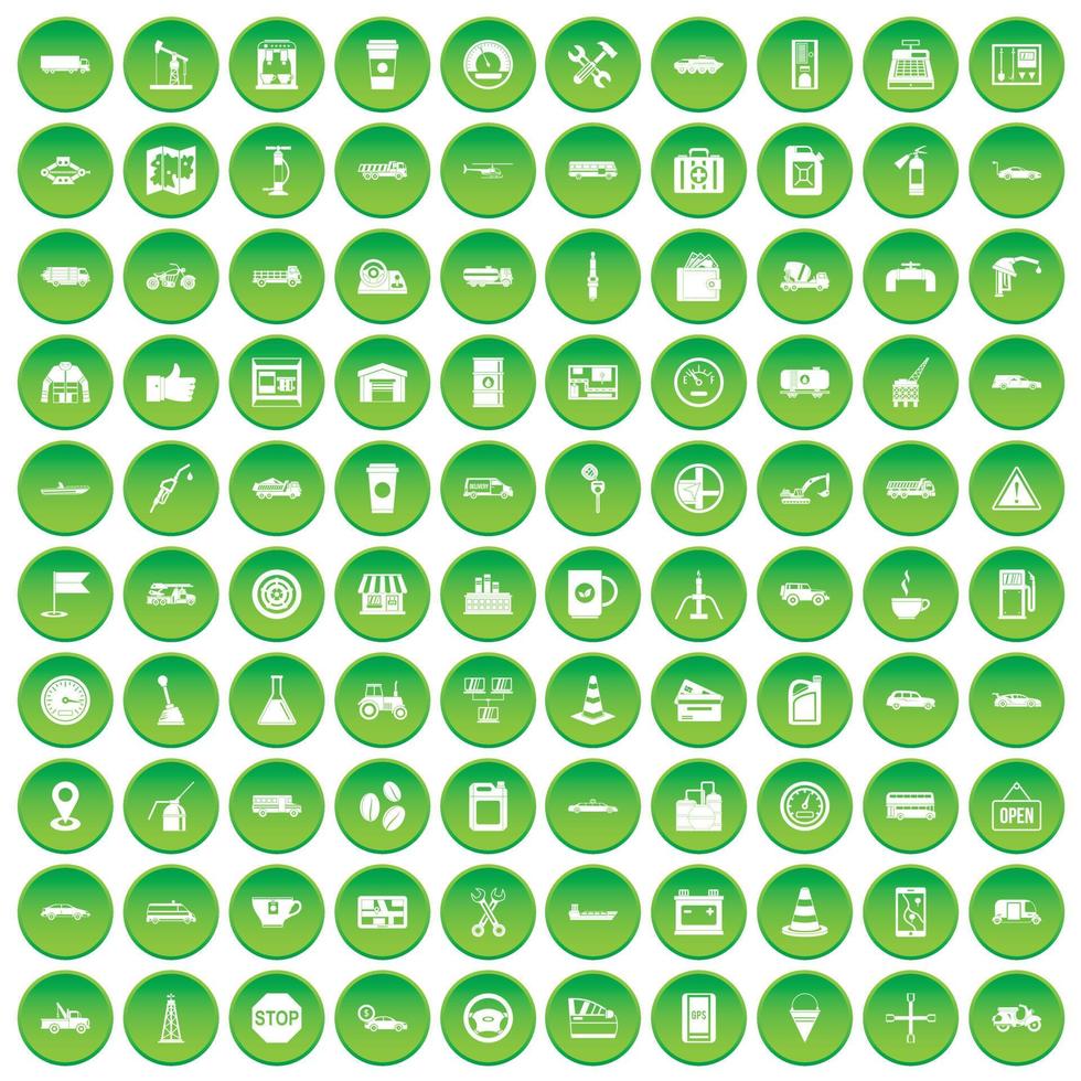 100 bensinstation ikoner som grön cirkel vektor