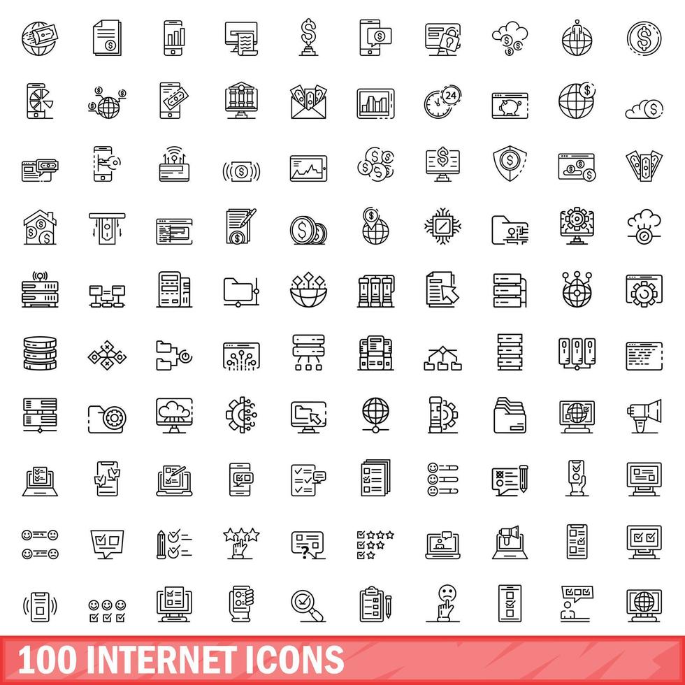 100 Internet-Icons gesetzt, Umrissstil vektor