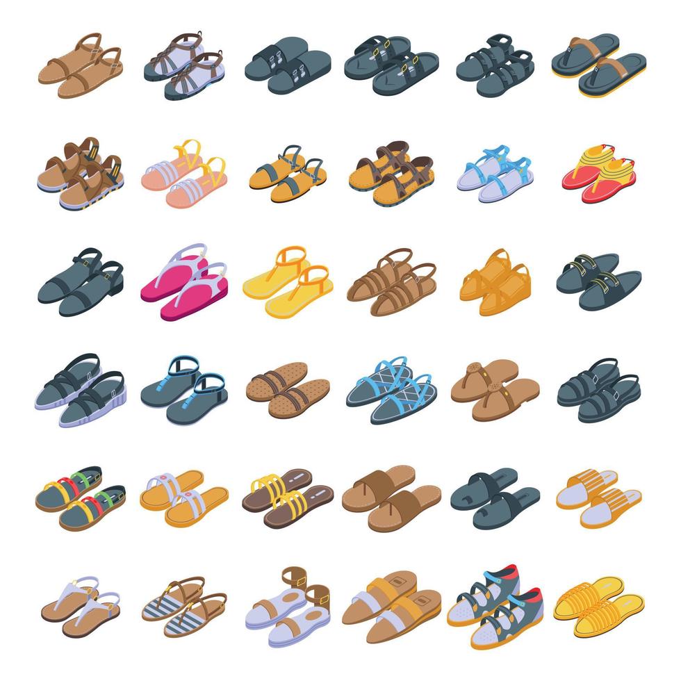 sandaler ikoner set, isometrisk stil vektor