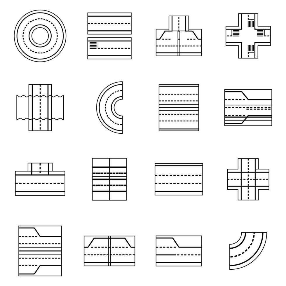 Straßenelemente Konstruktor Symbolsatz Umriss vektor