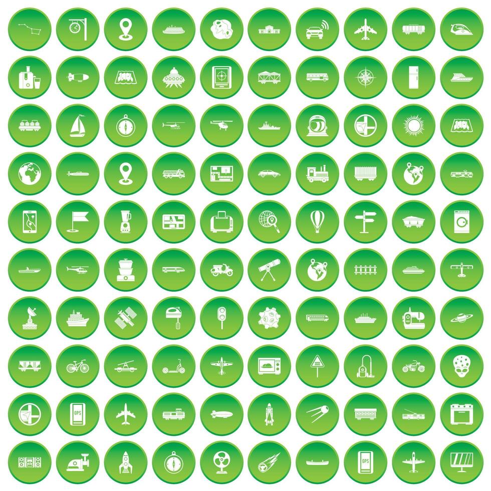 100 Technologieikonen setzen grünen Kreis vektor
