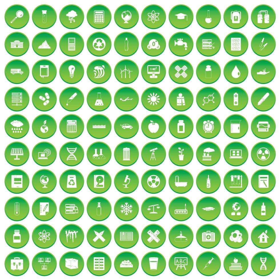 100 Chemie-Symbole setzen grünen Kreis vektor