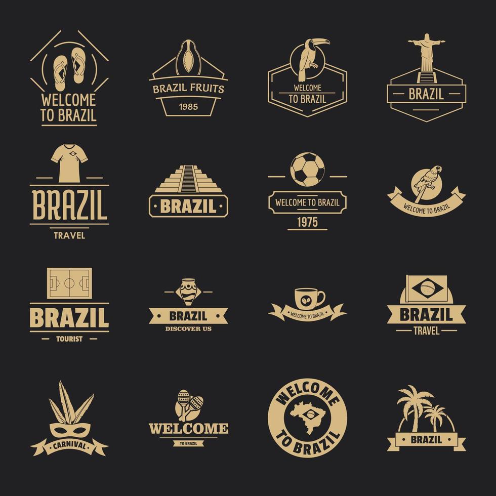 Brasilien resor logotyp ikoner set, enkel stil vektor