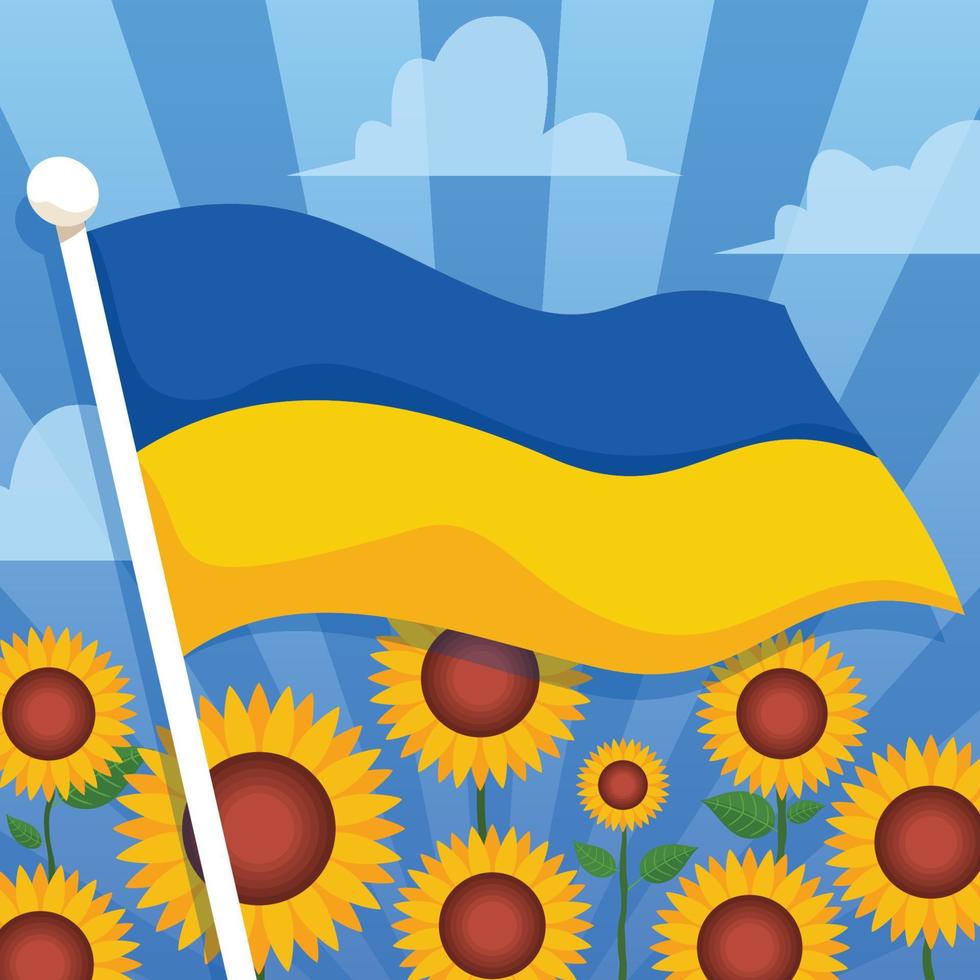 blau-gelbe wehende flagge und sonnenblume vektor