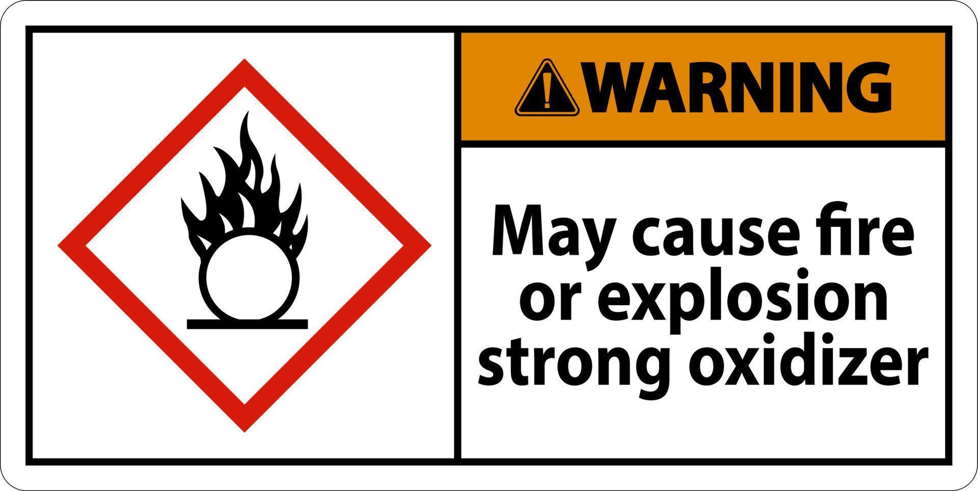 varning kan orsaka brand eller explosion tecken på vit bakgrund vektor