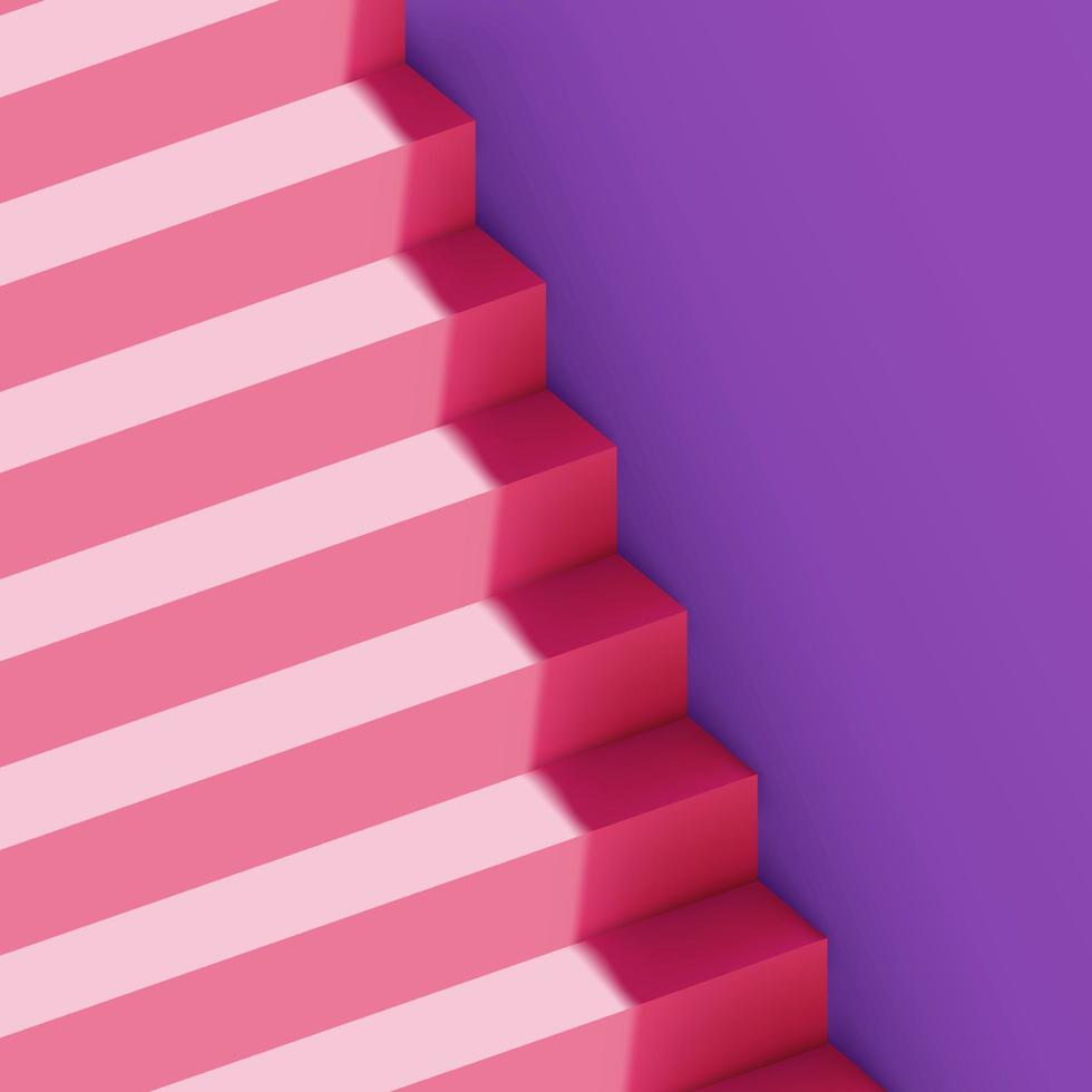 3d realistischer trendiger rosa, roter und blauer pastellfarbener minimalistischer Treppenarchitektur-Vektorhintergrund vektor