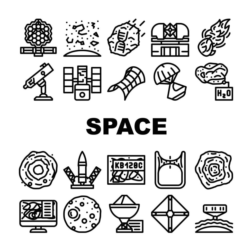 rymdforskning utrustning ikoner set vektor