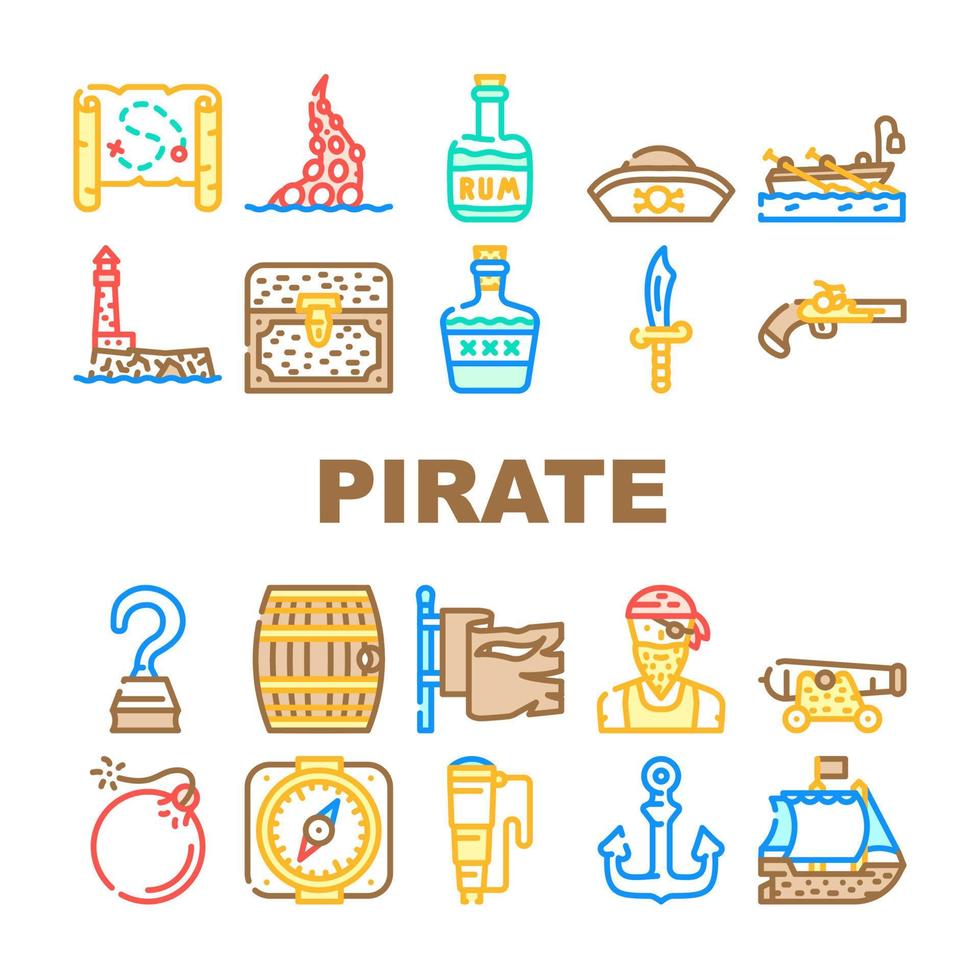 pirat hav rånare samling ikoner som vektor