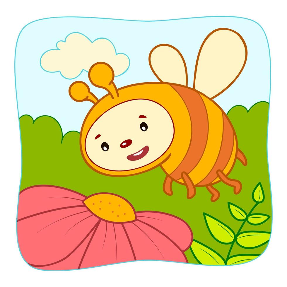 söta tecknade bi. bee clipart vektor. natur bakgrund vektor