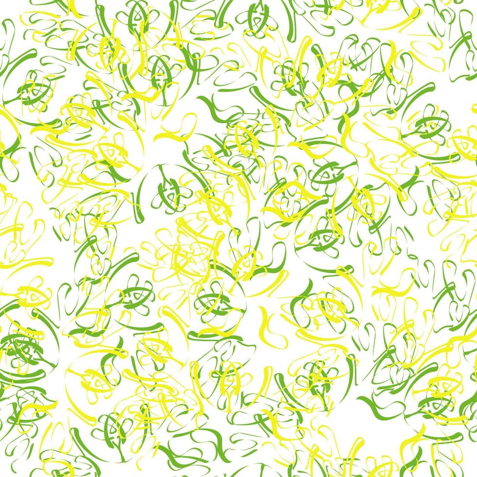 abstraktes nahtloses Muster aus gelben und grünen Fantasy-Wirbeln auf weißem Hintergrund vektor