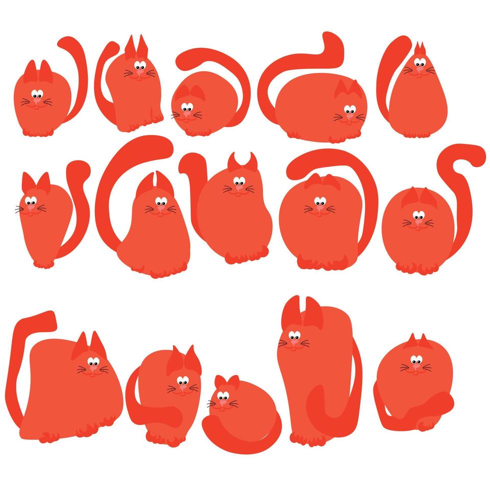 lustiges katzenset, niedliche stilisierte katzen in verschiedenen größen in verschiedenen posen vektor