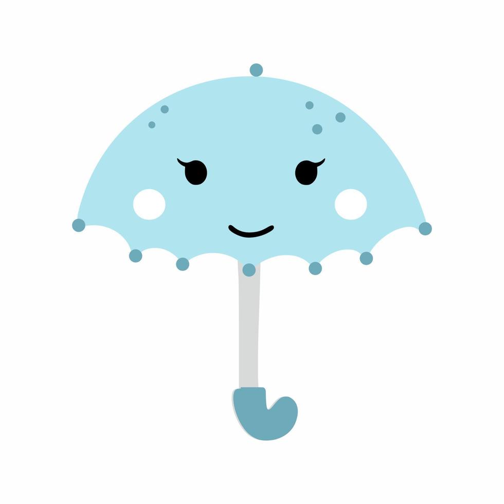 sött paraply med ett leende. klistermärke för barnrum. barn ritar. vektor doodle illustration.