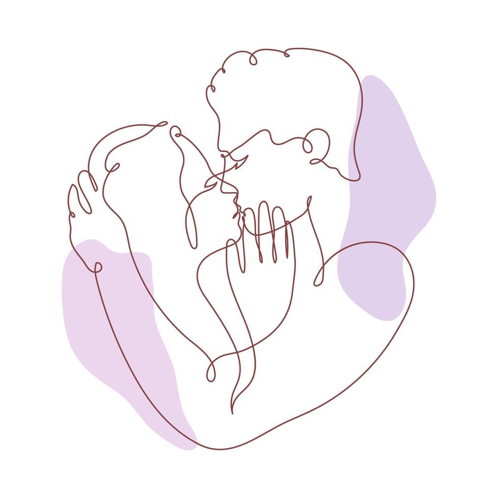 älskare. kyssande par. vektorillustration av en enda kontinuerlig linje i stil med minimalism och pastellfärger. kärlek på en rad. vektor