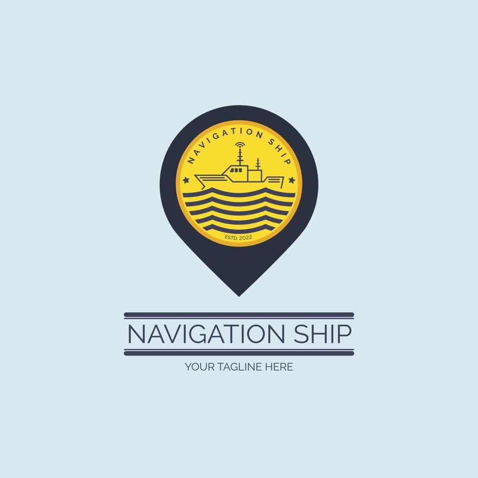Navigationsschiff-Pin-Point-Logo-Designvorlage für Marke oder Unternehmen und andere vektor