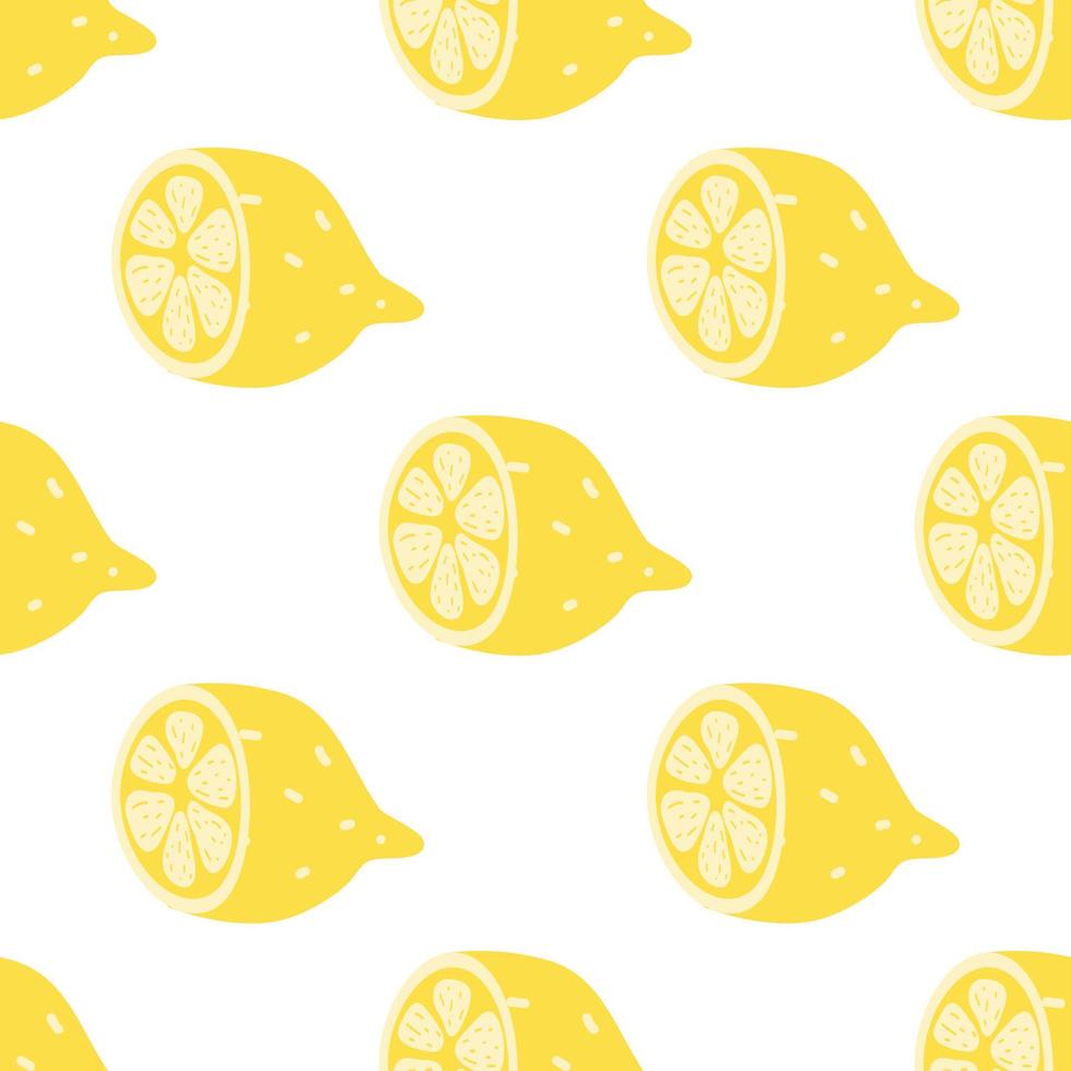 handritad seamless mönster med gul citron frukt. sommar retro tyg design, tecknad illustration, vektor bakgrund.