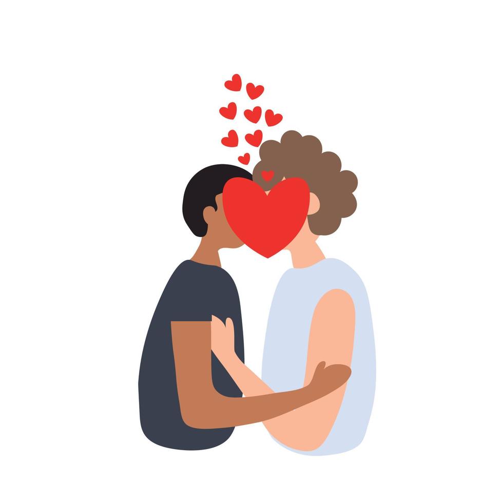 två pojkar kysser. homosexuella människor. mjuk kram och kyss. vektor illustration isolerad på vit bakgrund. alla hjärtans koncept.