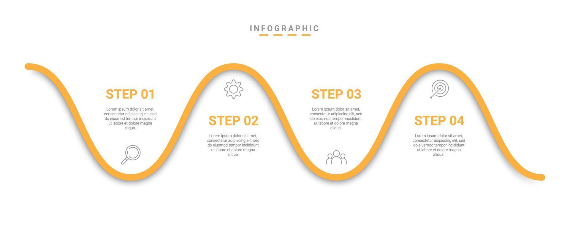 Timeline-Infografik-Design mit Symbolen und 4 Optionen oder Schritten. Infografiken für Unternehmen vektor