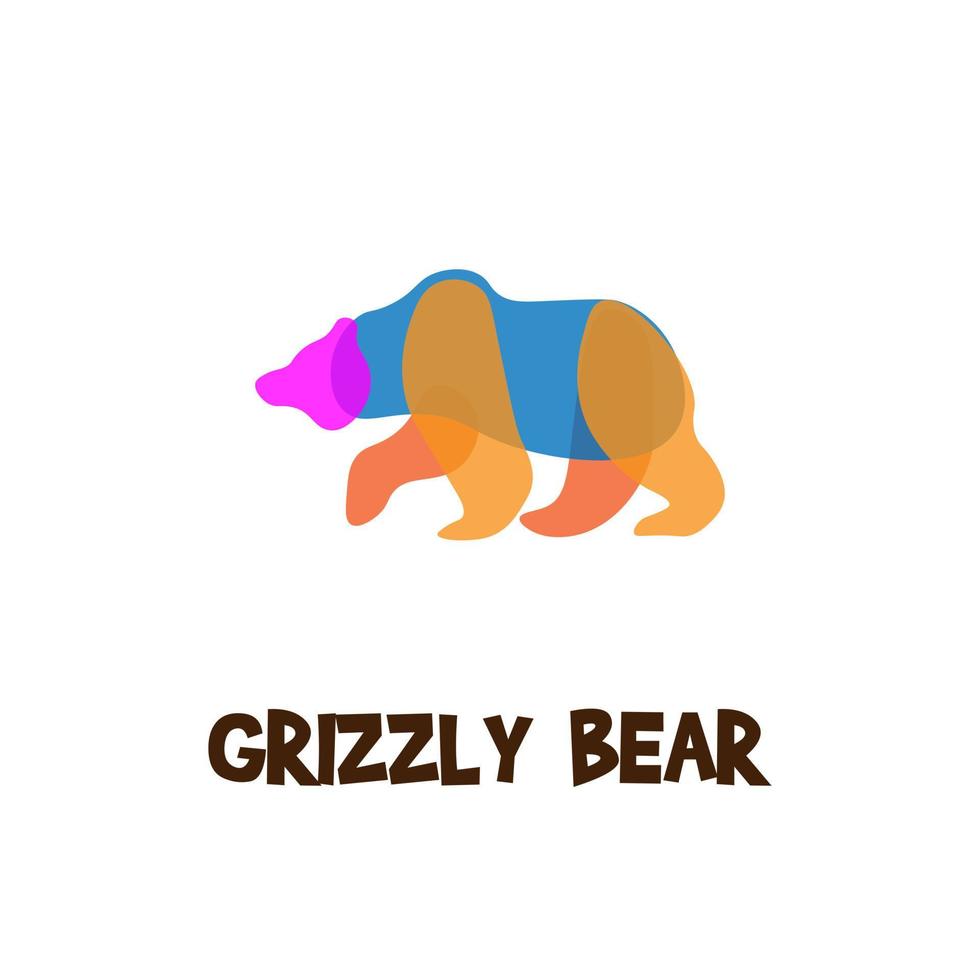 enkel illustration logotyp grizzlybjörn med glada färger som överlappar varandra vektor