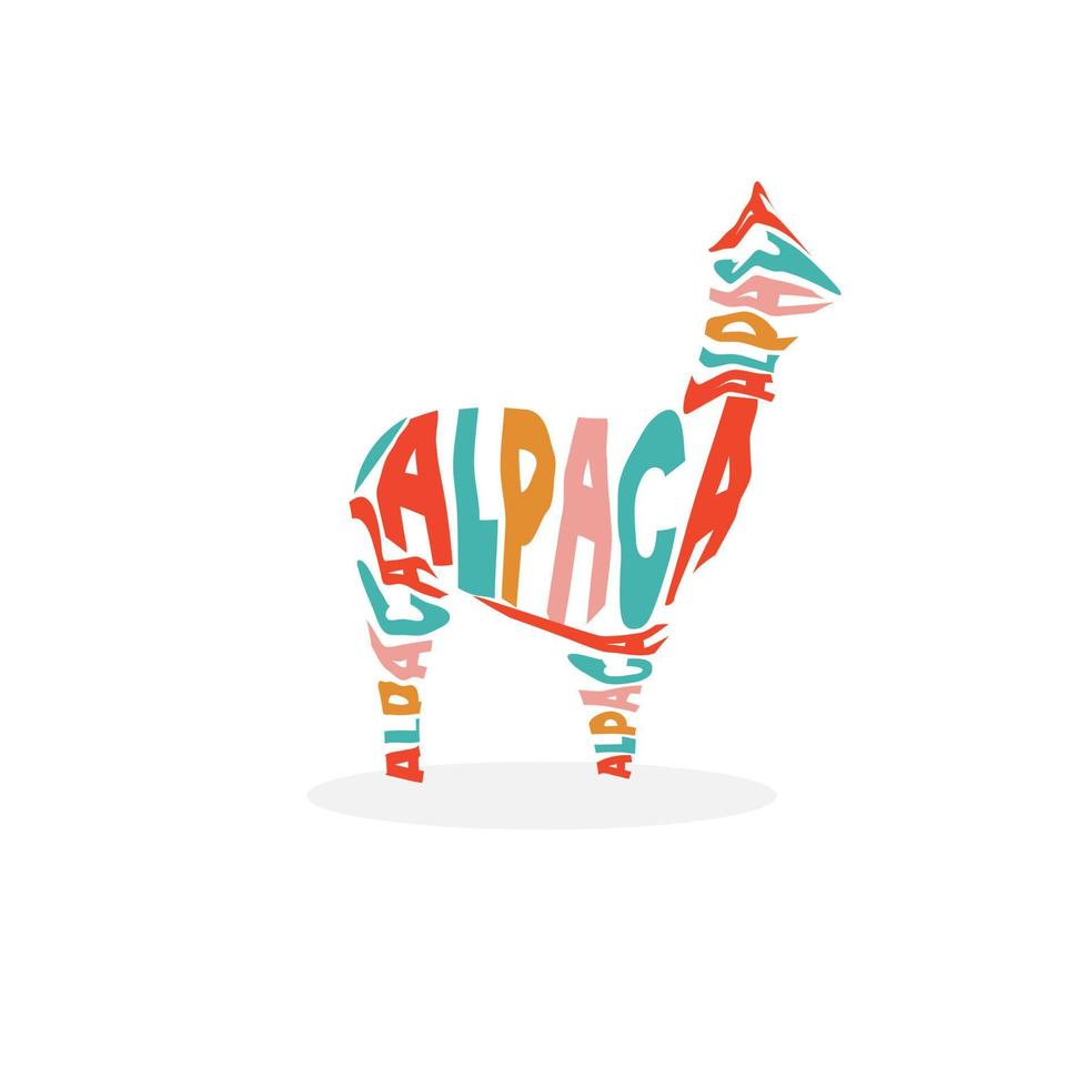 Logoillustration aus bunten Buchstaben, die ein Alpaka bilden vektor