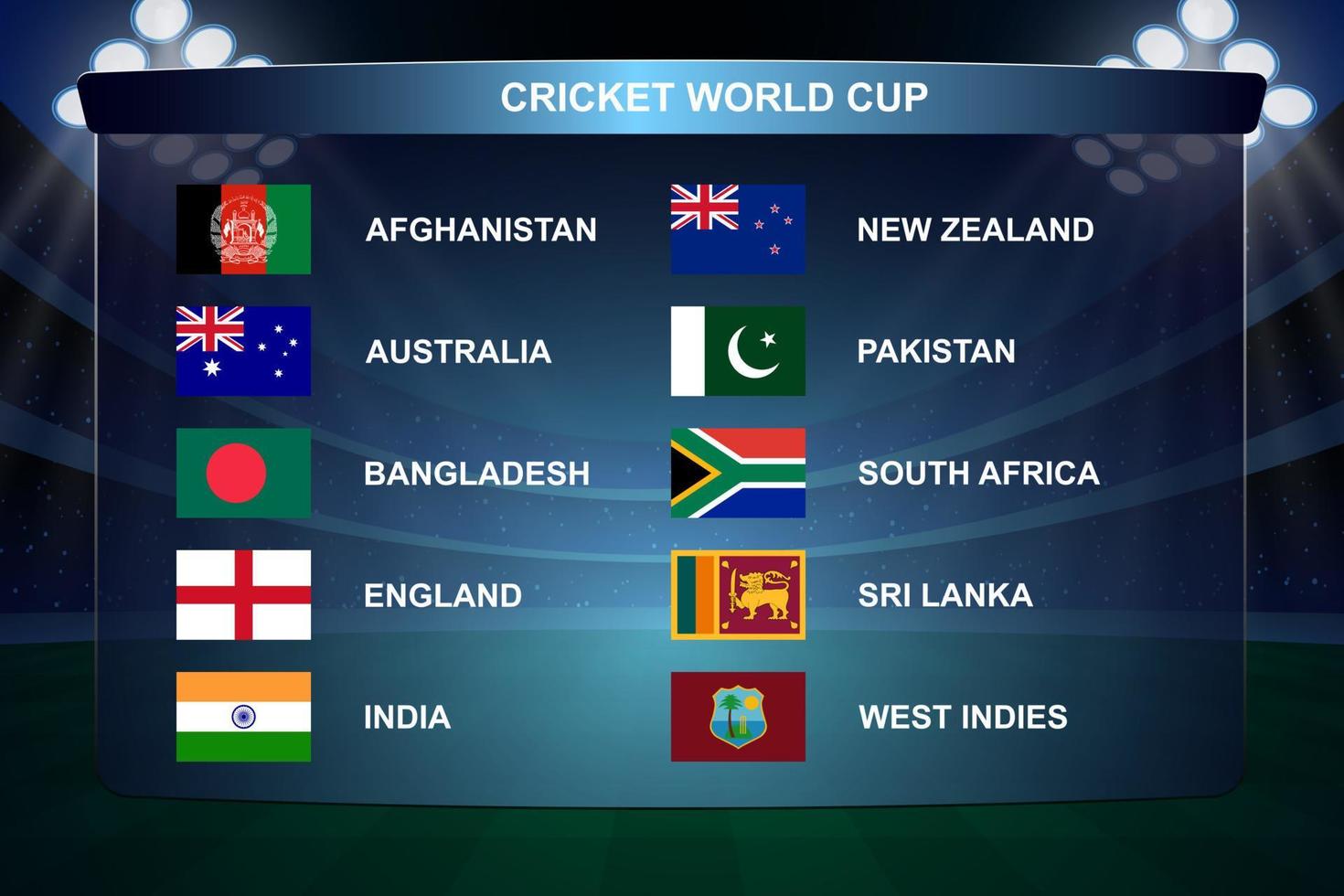 cricket världscup flaggor. vektor illustration