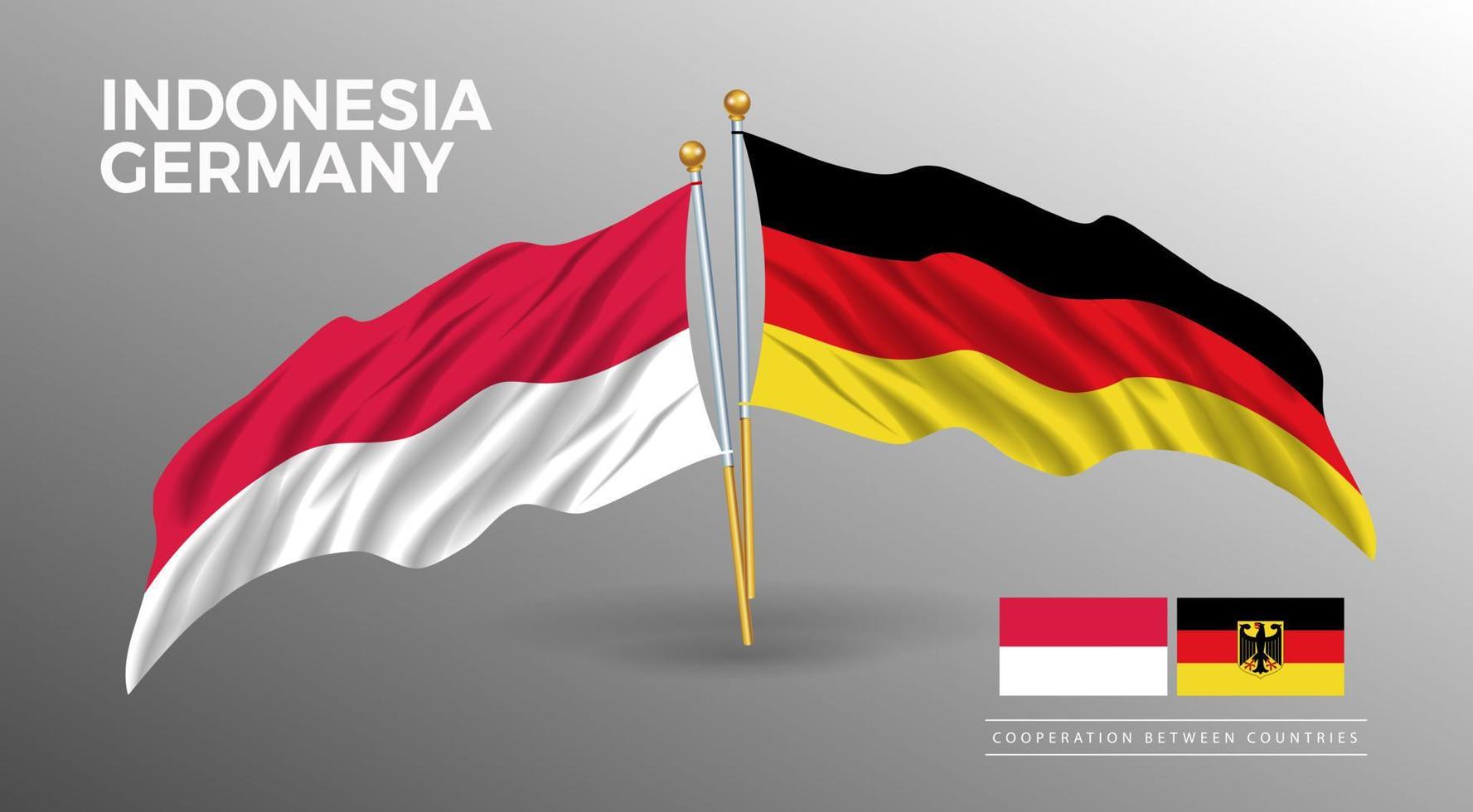 indonesien und deutschland flaggenplakat. realistische zeichnung im landesflaggenstil vektor