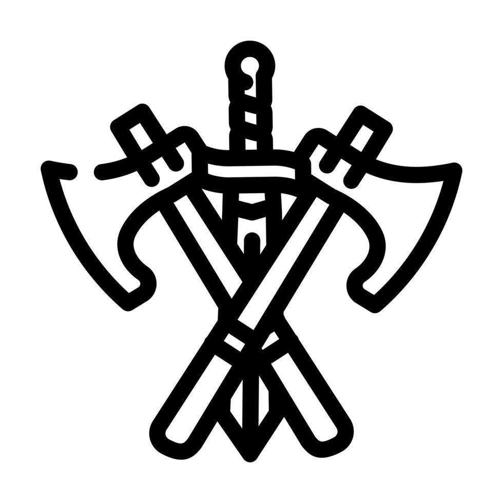 Schwert und Axt Waffe Märchenlinie Symbol Vektor Illustration