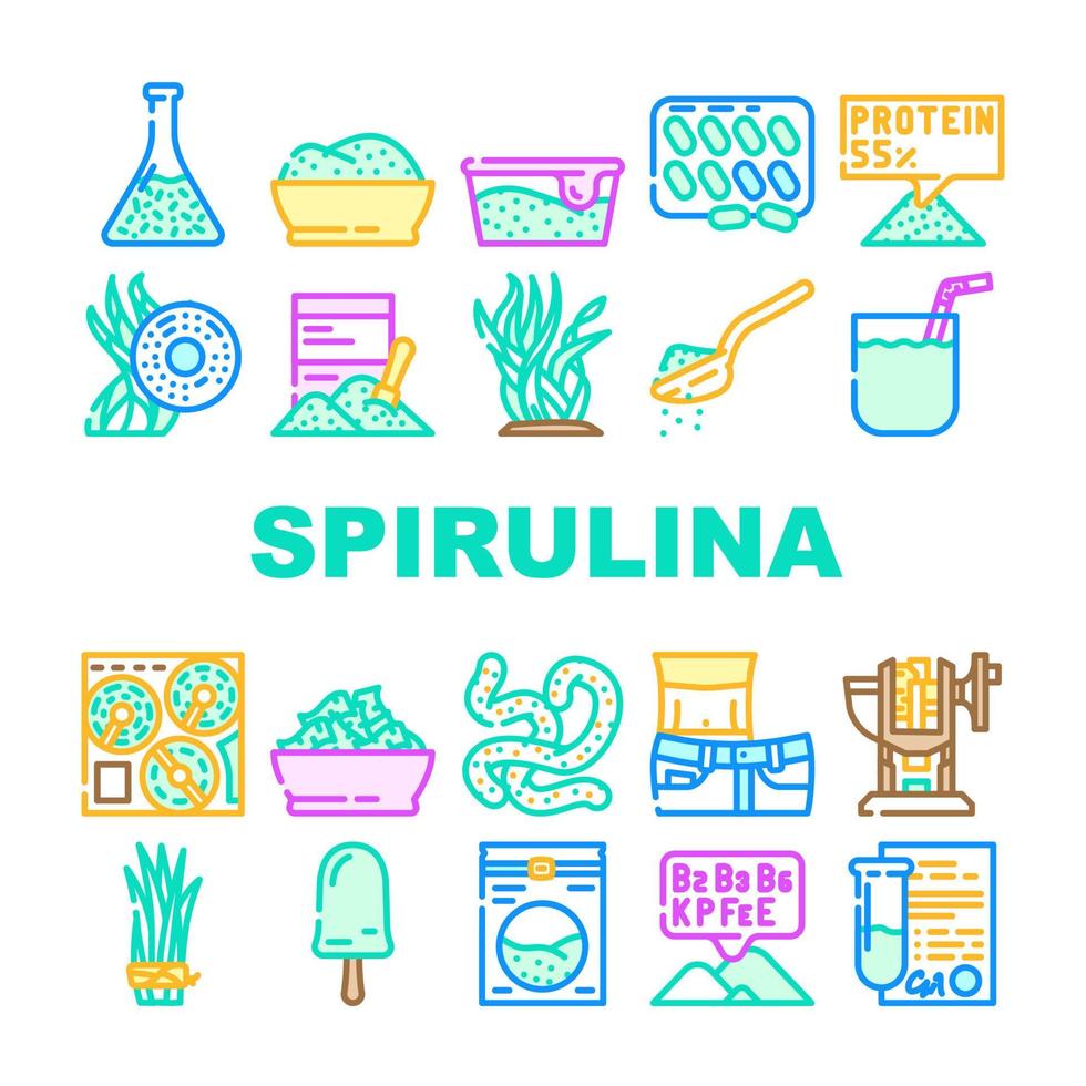 Symbole für Spirulina-Ernährungsbestandteile setzen Vektor