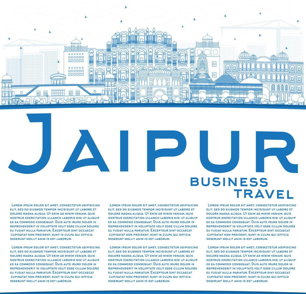 kontur jaipur skyline med blå landmärken och kopieringsutrymme. vektor