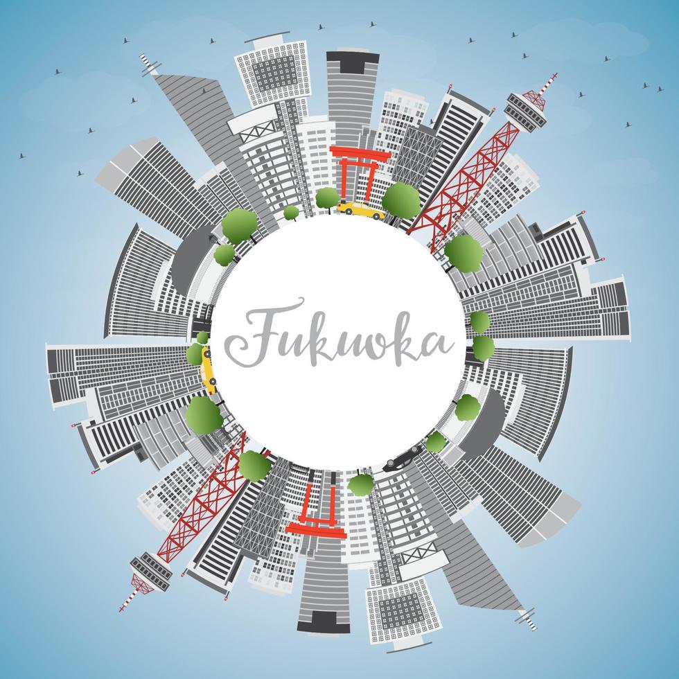 fukuoka-skyline mit grauen marksteinen, blauem himmel und kopierraum. vektor