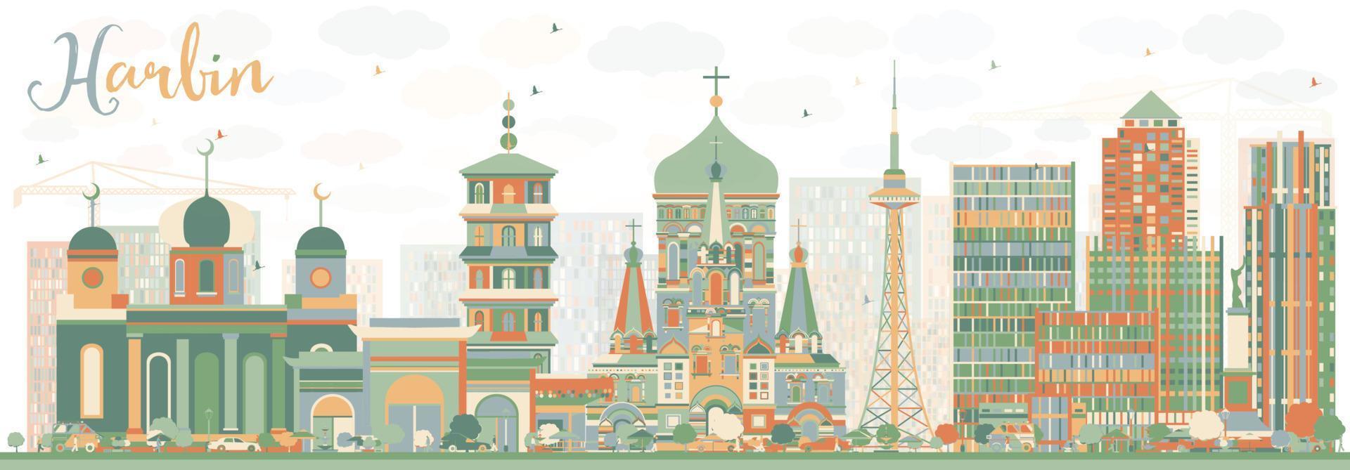abstrakte Skyline von Harbin mit Farbgebäuden. vektor