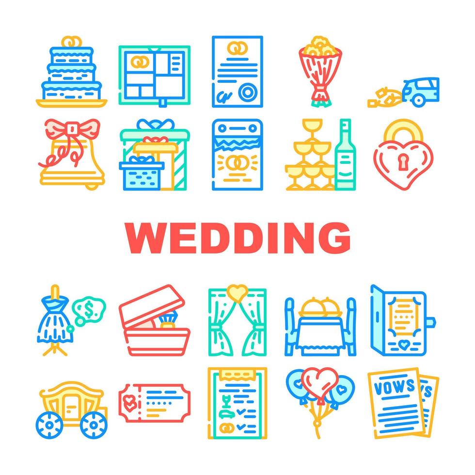 bröllopsdag tillbehör samling ikoner som vektor