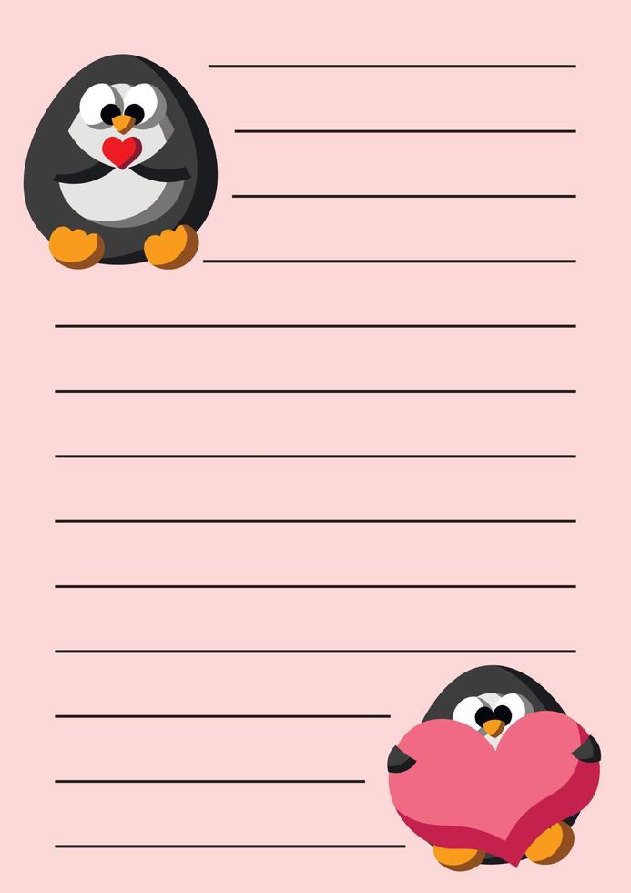 kindlista planerare med söt tecknad pingvin med hjärta vektor