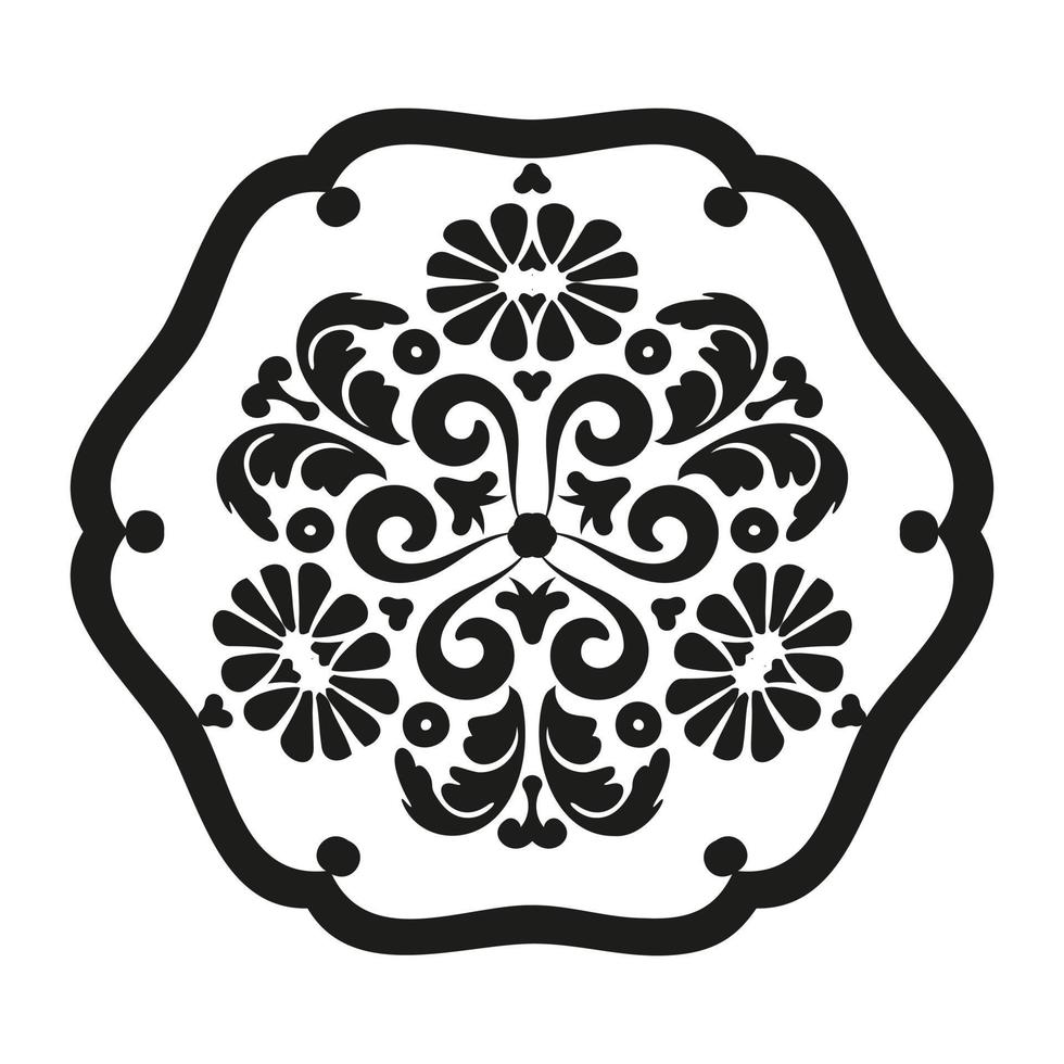 dekoratives rundes Ornament im antiken Stil. Blumen-Mandala. Damastmuster für Laserschneiden, Spitze, Tätowierung. Schwarz und weiß. vektor