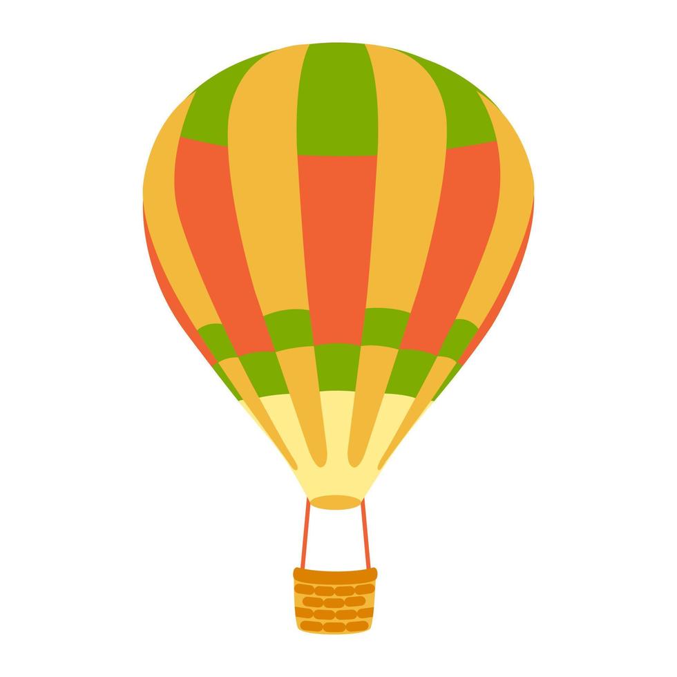 heißluftballon. gestreifter heißluftballon im karikaturstil auf weißem hintergrund. Vektor-Illustration. transport hintergrund. vektor