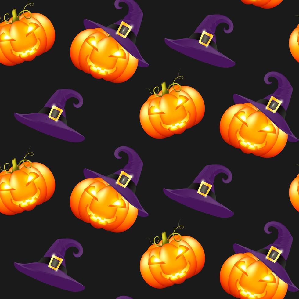 sömlösa mönster halloween pumpor på mörk background.seamless mönster halloween pumpor. design omslagspapper, tapeter. tecknad stil. vektor konsistens.