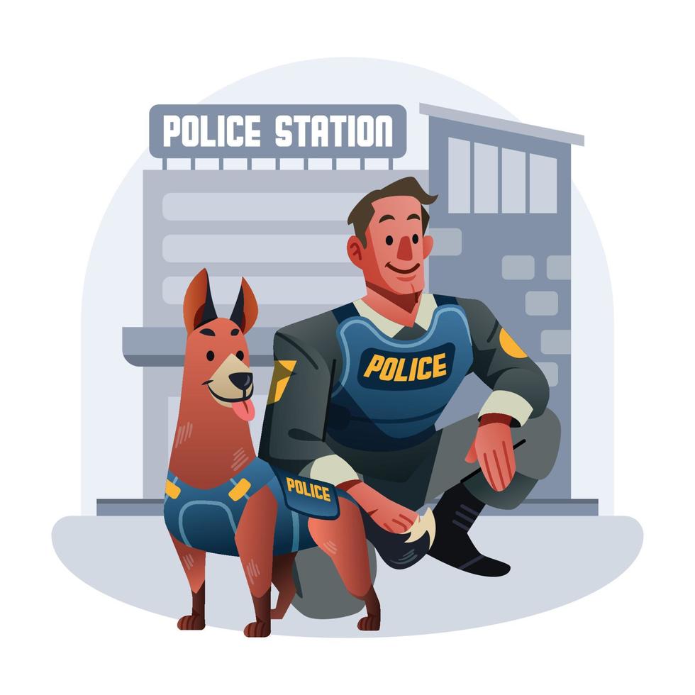 ein polizist und sein hund bewachen die sicherheit vektor