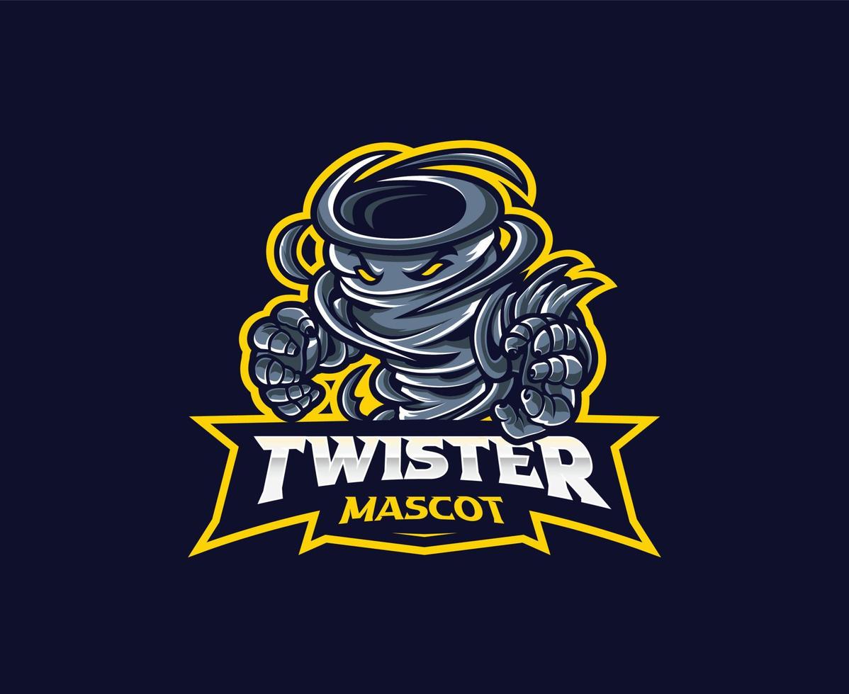 Twister-Maskottchen-Logo-Design. Tornado-Vektor-Illustration. logoillustration für maskottchen oder symbol und identität, emblemsport oder e-sport-gaming-team vektor