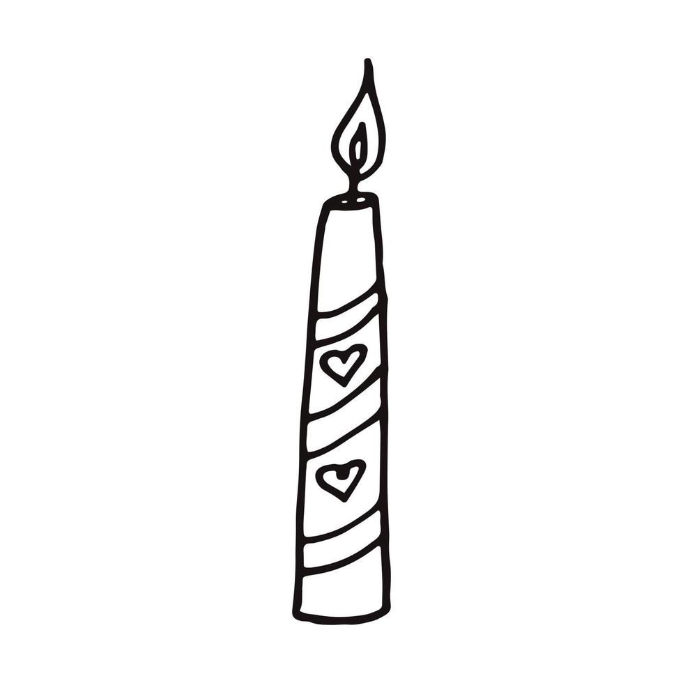 Kerze mit Herzhand im Doodle-Stil gezeichnet. , Strichzeichnungen, nordisch, skandinavisch, Minimalismus, Monochrom. symbol, aufkleber liebe st valentinstag vektor