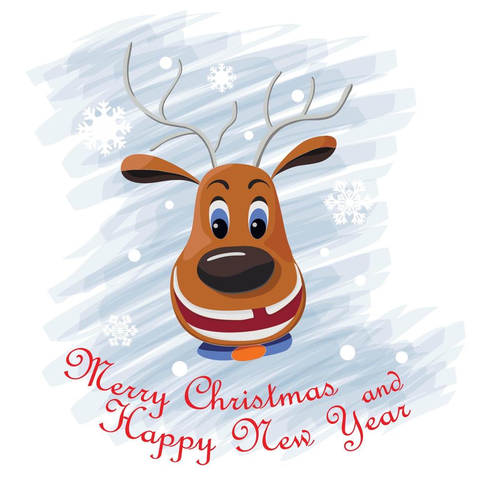 weihnachtshirsch mit einem breiten lächeln für postkarten und glückwunschaufkleber. Zeichentrickhirsch für gute Laune. vektor
